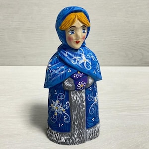 Handmade Snow Maiden, Wooden Snegurochka, Carved Figurine Souvenir