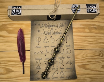 Handmade Wizard Wand with Spells Guide, Gift Box