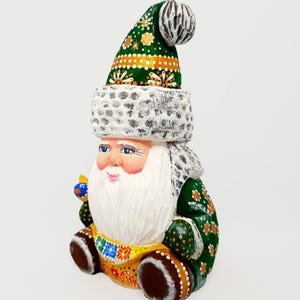 Carved Wooden Santa Claus ( Russian Ded Moroz ) Handmade Souvenir For Christmas