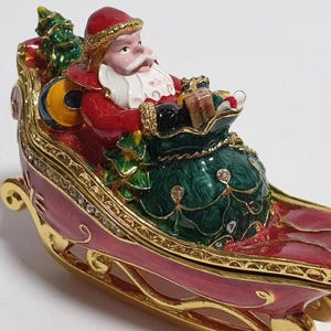 Faberge style Santa Claus, Swarovski Crystals, Handmade Animal Jewelry Box, Decor