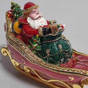 Faberge style Santa Claus, Swarovski Crystals, Enameled Metal Santa, Handmade Jewelry Box