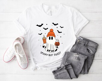 Camisa de Halloween con fantasmas, colores espeluznantes y dulces, camisa de fantasma linda, camisa de Halloween para mujer, camisa de otoño linda, regalo para Halloween