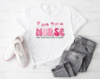 Nurse T-Shirt, Floral Nurse Shirt, Nurse Gift, Nurse Appreciation, Registered Nurse Shirt, Nursing School Shirt, Floral Cute Nurse Shirts