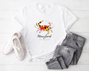 Maryland Flag T Shirt I Maryland Crab T Shirt I Maryland Travel Souvenir I Maryland Apparel I Maryland T Shirt I Maryland Gifts
