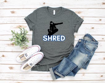 Shred Ski T-Shirt, Retro Snowboard Shirt, Winter Holiday Gift
