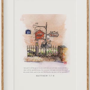 Matthew 7:7-8 Scripture Art | Ask, Seek, Knock | Christian Watercolor Print | Instant Download | Christian Wall Art for Faith and Prayer