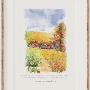 Christian Watercolor Art | Deuteronomy 28:8 Printable Art | God’s Blessings for Obedience | Instant Download | Christian Home Decor