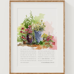 2 Corinthians 5 | New Creation in Christ | Perfect Mothers Day Gift | Scripture Wall Decor | Spring Floral Christian Poster | Hand Painted