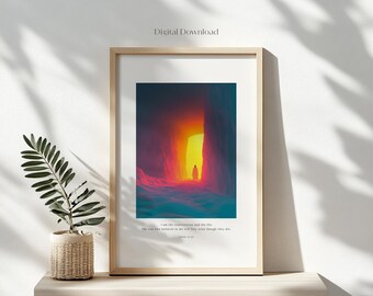 ヨハネ 11:25 聖書の一節 | 復活の命を持つイエス | キリスト教の壁アート | 即時ダウンロード | 聖書の室内装飾 | モダンなキリスト教のギフト