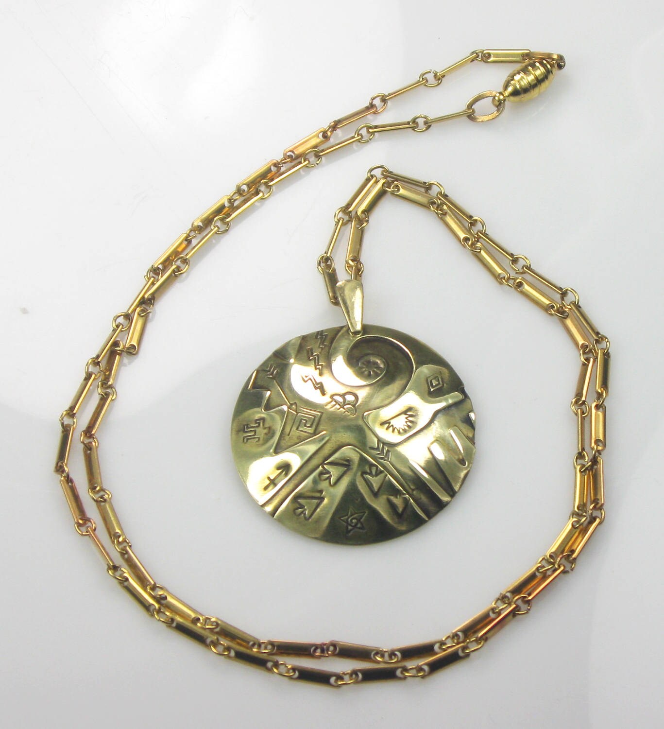 Aztec Sun Spirit Hand Forged Brass Necklace Southwest Tribal 50