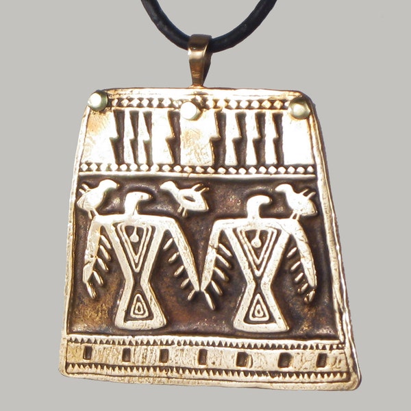 Inca Shaman Eagles Bronze Pendant with optional Round Leather Cord Necklace