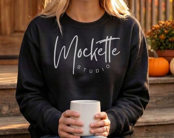 Fall Gildan 18000 Black Sweatshirt Mockup | PNG Seasonal Autumn Digital Download
