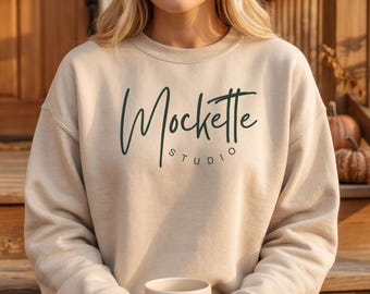 Fall Gildan 18000 Sand Sweatshirt Mockup | PNG Seasonal Autumn Digital Download