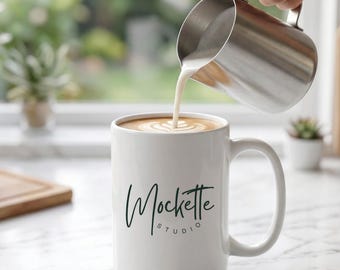 15oz White Ceramic Mug Mockup | Lifestyle Styled Photo (JPG Download)