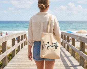 Econscious EC8001 Large Eco Tote Mockup | Beach Lifestyle Styled Photo (PNG Download)