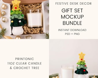 Festive Desk Decor Gift Set Mockup Bundle | Two PNG + PSD Digital Download