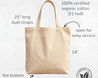 Large Eco Tote Size Chart Mockup | 3000px Econscious EC8001 Lifestyle Styled Photo (PNG Download)