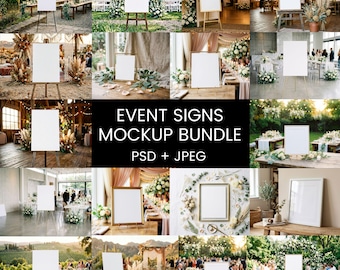 Wedding Easel Sign Mockup Bundle | Modern Boho Event Signage (24x36, 8x10 PSD + JPG)