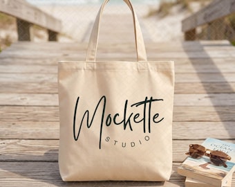 Econscious EC8001 Large Eco Tote Mockup | Beach Lifestyle Styled Photo (PNG Download)