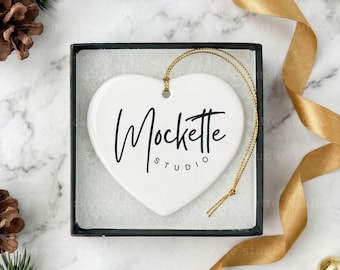 Heart Shaped Porcelain Ornament Mockup | 3600px Lifestyle Styled Photo (PNG Download)