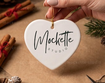 Heart Shaped Porcelain Ornament Mockup | 3600px Lifestyle Styled Photo (PNG Download)