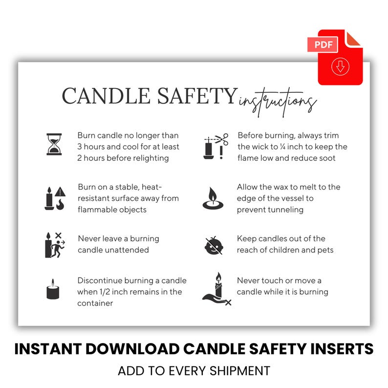 Candle Safety Instruction Cards: Printable Candle Care Guide (PDF ...