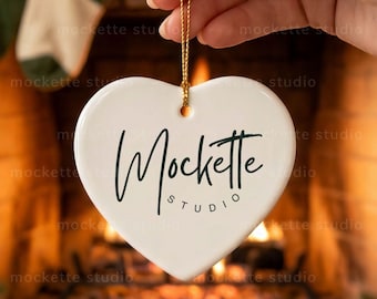 Heart Shaped Porcelain Ornament Mockup | 3600px Lifestyle Styled Photo (PNG Download)