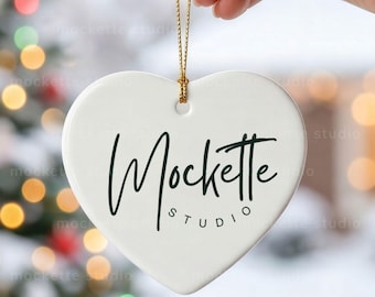 Heart Shaped Porcelain Ornament Mockup | 3600px Lifestyle Styled Photo (PNG Download)