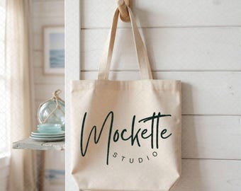 Econscious EC8001 Large Eco Tote Mockup | Beach Lifestyle Styled Photo (PNG Download)