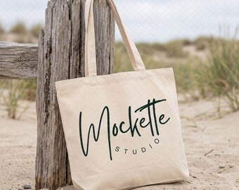 Econscious EC8001 Large Eco Tote Mockup | Beach Lifestyle Styled Photo (PNG Download)