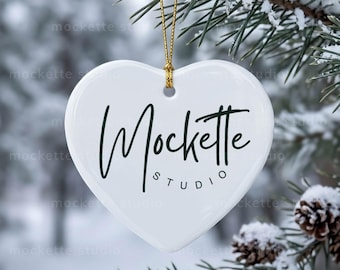 Heart Shaped Porcelain Ornament Mockup | 3600px Lifestyle Styled Photo (PNG Download)