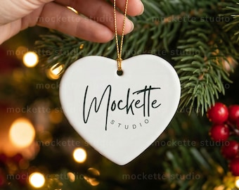 Heart Shaped Porcelain Ornament Mockup | 3600px Lifestyle Styled Photo (PNG Download)