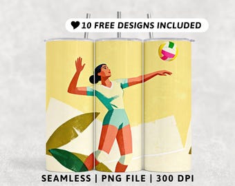 Volleyball Tumbler Wrap PNG | Girls Sports 20oz Skinny Tumbler Sublimation Design | Instant Digital Download