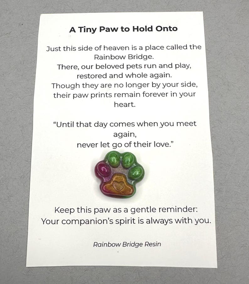 Rainbow Bridge Tiny Paw – Mini Pet Memorial Keepsake Card With Resin ...