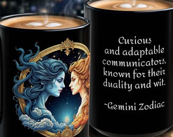 Taza negra del zodiaco Géminis: regalo astrológico inspirador