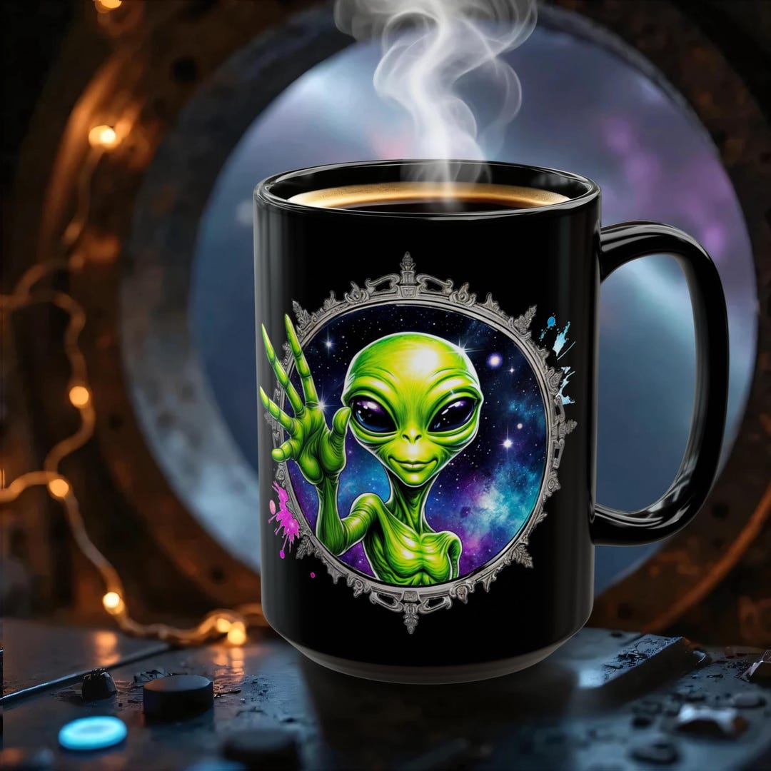 Alien Space Mug: Black Ceramic Coffee Cup, Sci-fi Gift - Etsy