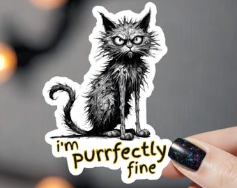 Sticker Grumpy Cat, grappige woordspeling vinyl decal, sarcastische katachtige kunst (Kiss-Cut)