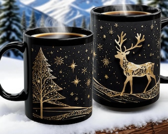 Taza navideña elegante con diseño de reno - Vasos festivos para bebidas