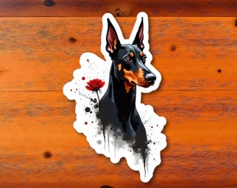 Pegatinas troqueladas con retrato de Doberman / Arte canino en acuarela, regalo para amantes de las mascotas, calcomanía conmemorativa