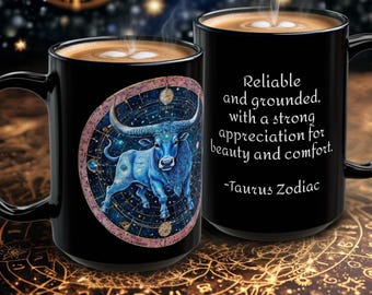 Taza de café negra del zodiaco Tauro: regalo astrológico