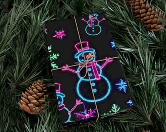 Neon Snowman Snowflakes Gift Wrap - Bright Holiday Wrapping Paper