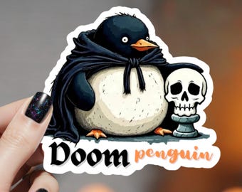 Penguin sticker Doom | Kiss-cut vampire cloak skull vinyl sticker