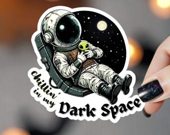 Dark Space Astronaut Alien Chillin Kiss-Cut Stickers | Galaxy Sci-Fi Decal Art for Laptop Kawaii