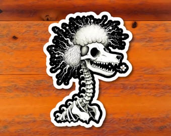 Pegatinas troqueladas con cabeza de caniche esquelética / Vinilo decorativo gótico con calavera de perro para mascotas