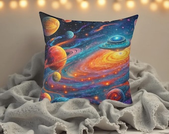 Galaxy Celestial Pillow: Mythic Orbit Print, Double-Sided