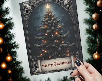 Tarjeta navideña gótica - Tarjeta de felicitación navideña oscura vintage