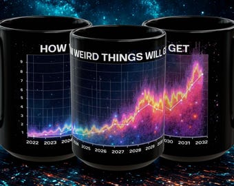 How Weird Things Will Get Mug | Funny Cosmic Graph Neon Chart Black Coffee Cup