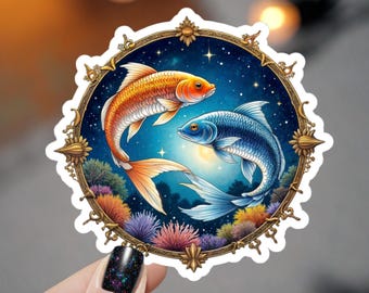 Vissen sterrenbeeld astrologie kiss-cut stickers: hemels decor voor laptops, telefoons en meer