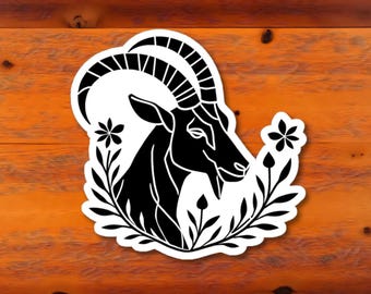 Pegatina floral de cabra de Capricornio / Calcomanía astrológica del zodíaco, arte celestial (troquelada)