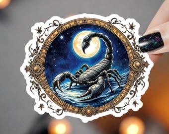 Adesivi fustellati con il segno zodiacale dello Scorpione: decorazioni celestiali per laptop, telefoni e altro ancora.